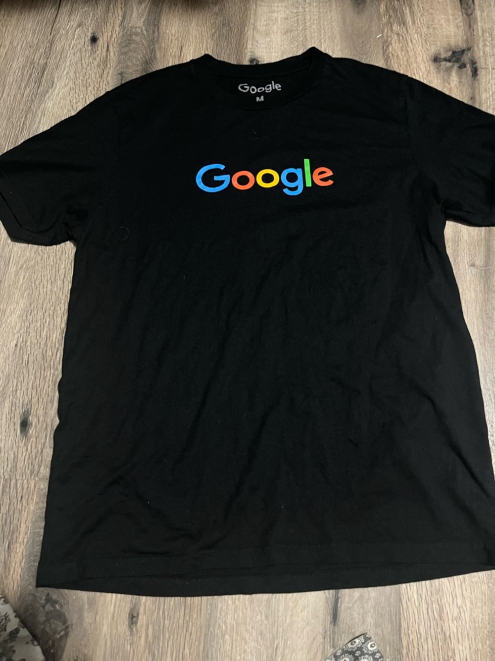 Google Black Short Sleeve Logo Tee with Multicolor Print